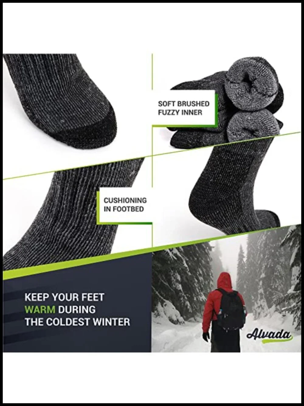 Merino Wool Blend Crew Socks 3 Pack Thermal Winter Hiking Running - Natural